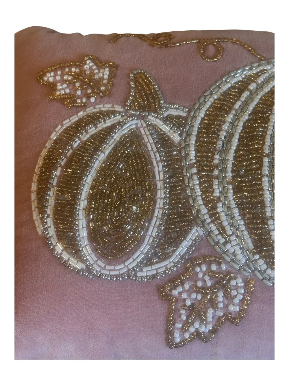 Harvest Moon Beaded Pumpkin Accent Pillow in Blush Pink-perfect for fall